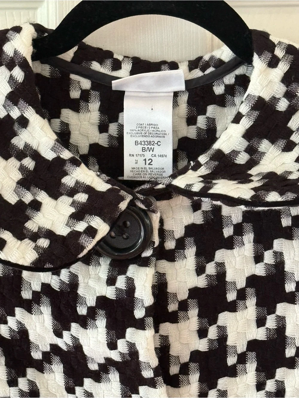 Bonnie Jean Girls Black White Houndstooth Dress Coat Size 12